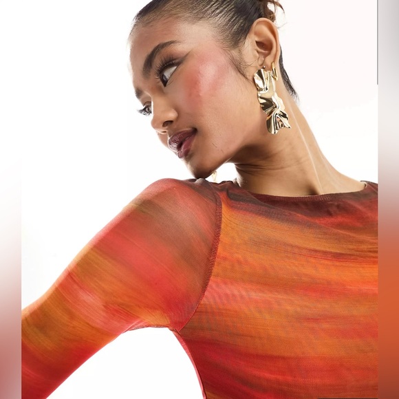 NWT Farai London Cleo mesh long sleeve top and midi skirt SET Red Ombre size XS - Picture 4 of 10